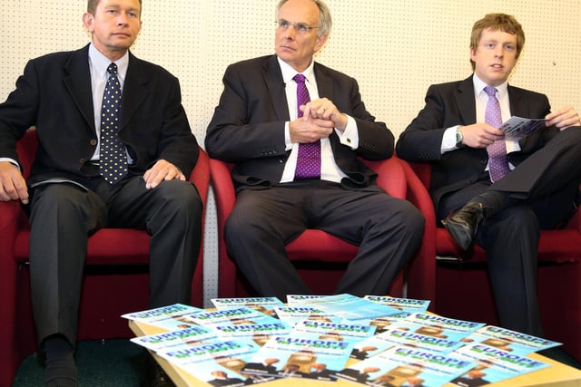 Have Your Say! l-r Philip Hollobone MP for Kettering, Peter Bone MP for Wellingborough and Rushden, Tom Pursglove (then Conservative parliamentary candidate for Corby and East Northants)...Friday 23rd May 2014.