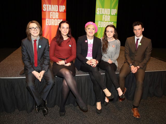 Vote Remain: Corby: Eddie Izzard talks to Corby Business Academy on a Stand Up For Europe tour to encourage young people to vote in the EU Referendum Wednesday, June 15 2016