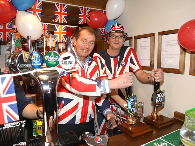 Kettering, The Rising Sun pub, Brexit party to celebrate UK leaving the EU. Pub manager Dave Cooper invited MP Philip Hollbone to pull a pint at the 'cockney knees-up' ......Friday, January 31 2020