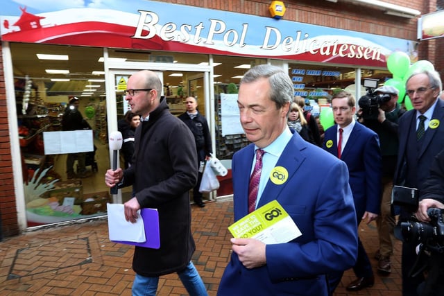 Grassroots Out: Wellingborough: MEP Nigel Farage , Peter Bone MP for Wellingborough, Tom Pursglove MP for Corby and East Northants, walkabout in Wellingborough to publicise the Grassroots Out - EU referendum
Saturday 23 January 2016