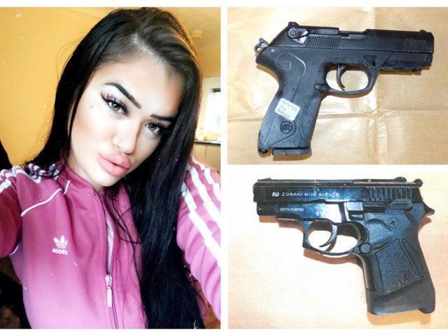Keenoo and her boyfriend Jack Belton were caught with handguns at their Barton Seagrave home. Keenoo was jailed for nine months and released because of time spent on remand. Belton got 18 months.