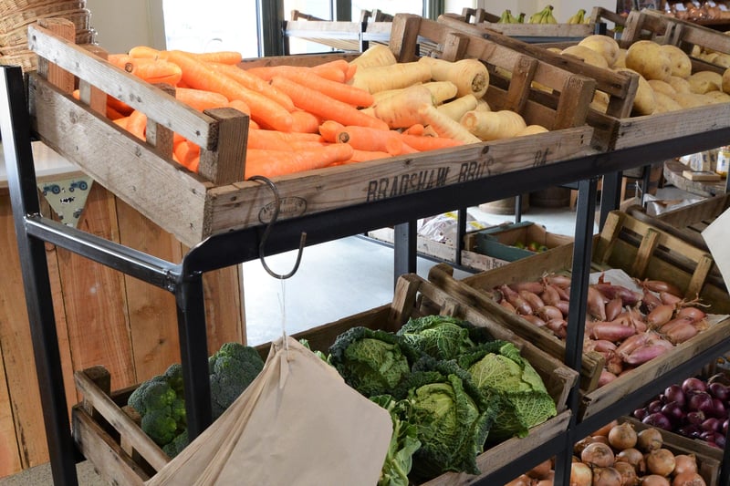 Produce grown on the farm is sold at the shop.
