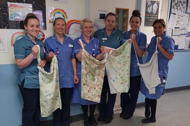 Julie Fogden and friends sewed these laundry bags for NHS workers to put their scrubs in