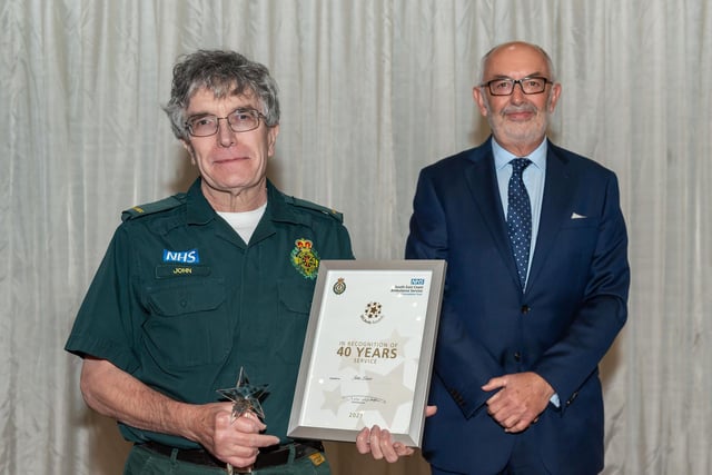 John Laver, a paramedic from Eastbourne, was awarded for 40 years’ NHS service.