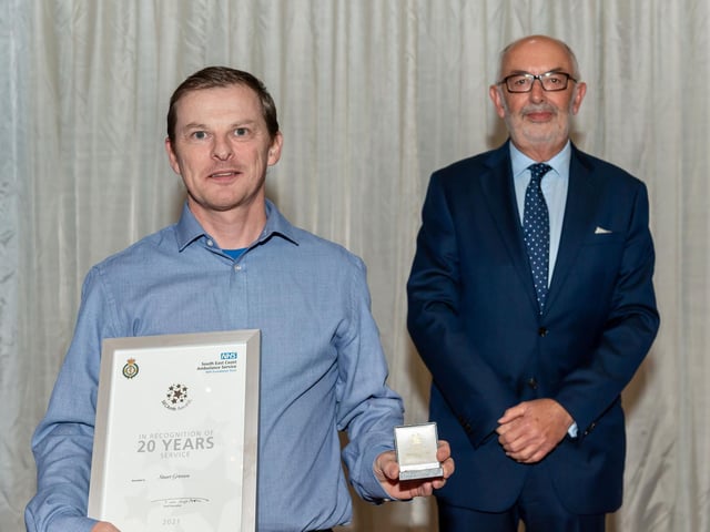Stuart Grierson, head of business intelligence at SECAmb HQ in Crawley, was awarded for 20 years’ NHS Service.