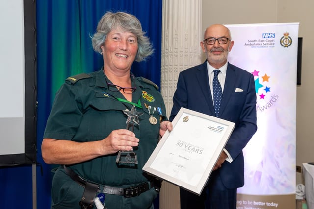 Susan Barnett, a paramedic from Burgess Hill, was awarded for 30 years' NHS service.
