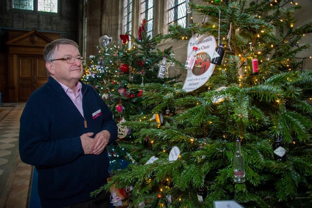 Martin Carpenter looking at the decorated trees