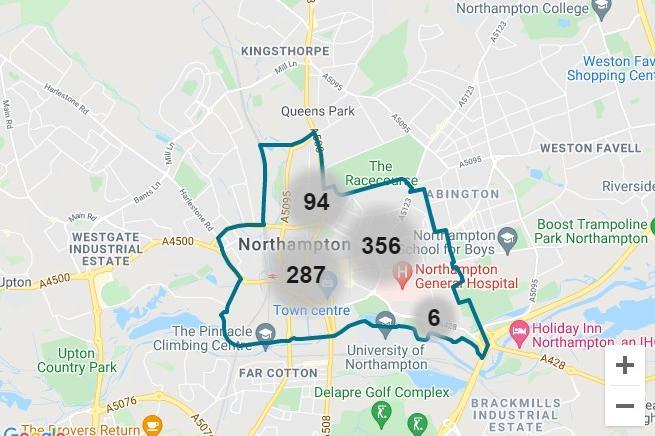 The police crime map for Northampton town centre in December