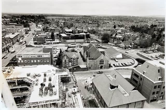 Aerial view of Springfield Road and the Bishopric in Horsham in the early 1990s