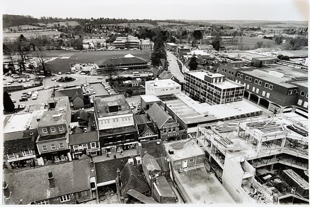 Aerial view showing work on the new public library in Horsham in 1988