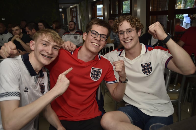 England football fans watching the Ukraine game at the Willows Cafe Bar at Central park EMN-210307-221208009