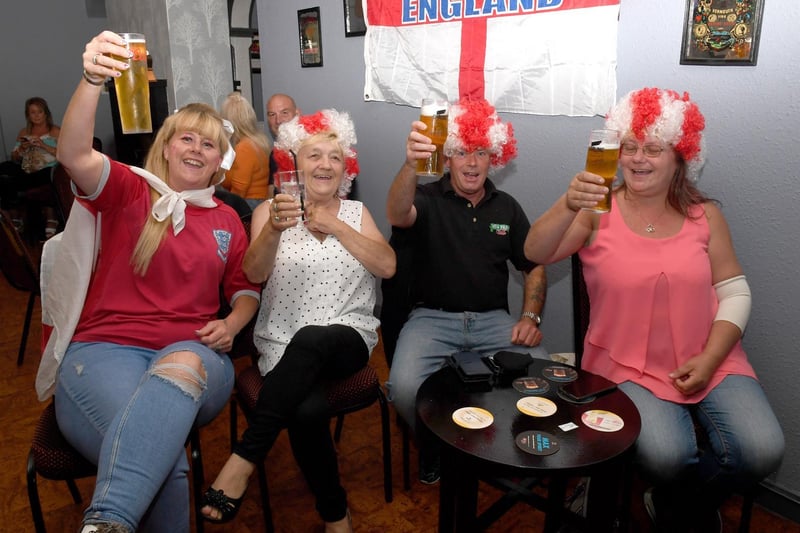 Come on England! Pictured at the New Park Club (from left) are Claire Roe, Margaret Townson, Billy Gregory and Jane Sheehan.