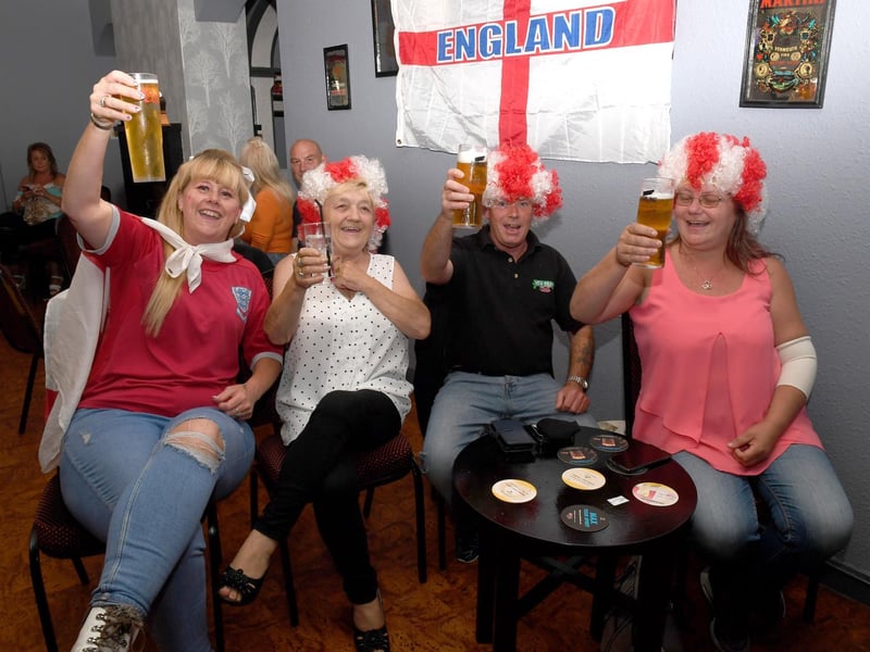 Come on England! Pictured at the New Park Club (from left) are Claire Roe, Margaret Townson, Billy Gregory and Jane Sheehan.