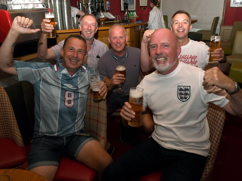 Still smiling at Churchills Wine & Sports Bar are (from left) Tony Johnson, Paul Rawlinson, Jamie Whittam, Jason Reid and Mark Pellow.