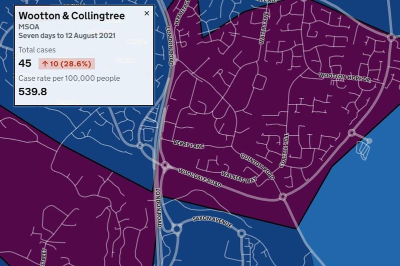 Wootton and Collingtree had a case rate well over 500 on August 12