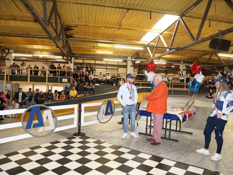 The pair are interviewed in front of the packed ramps