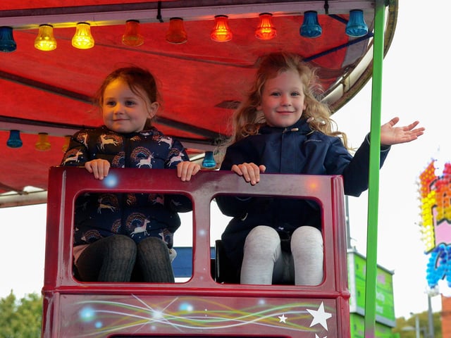 Zara and Evelyn enjoy the fun at the Chateau Le Fear Derry Halloween funfair in Ebrington Square. DER2142GS - 034
