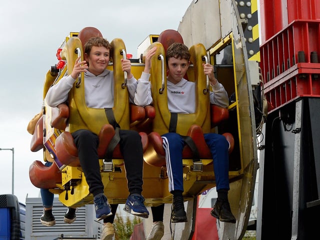 Two young daredevils pictured at the Chateau Le Fear Derry Halloween funfair in Ebrington Square. DER2142GS - 035
