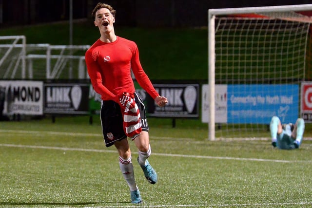 Derry City’s Michael Harris celebrates scoring the winning penalty in the shoot-out. Picture: George Sweeney.  DER2143GS - 078