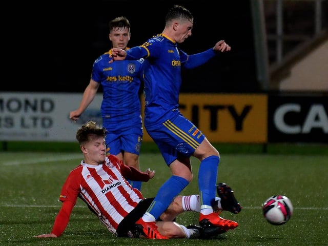 Derry City’s Mattie Walker tackles Bohemians' Cian Byrne. Picture: George Sweeney. DER2143GS - 073