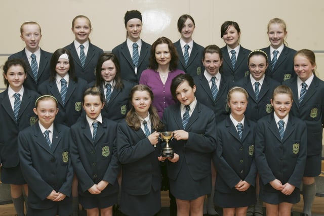 Thornhill College winners of the Irish Cup for Choral Verse Post Primary. Included is Ms. Patricia Mullin, teacher. (2804C17)