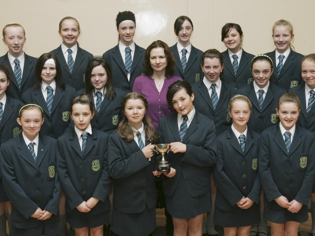 Thornhill College winners of the Irish Cup for Choral Verse Post Primary. Included is Ms. Patricia Mullin, teacher. (2804C17)