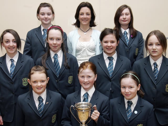 Thornhill College winners of the Drama Cup for Choral Verse at Feis Dhoire Cholmcille. Included is Mrs. Maeve O'Doherty, teacher. (2804C14)