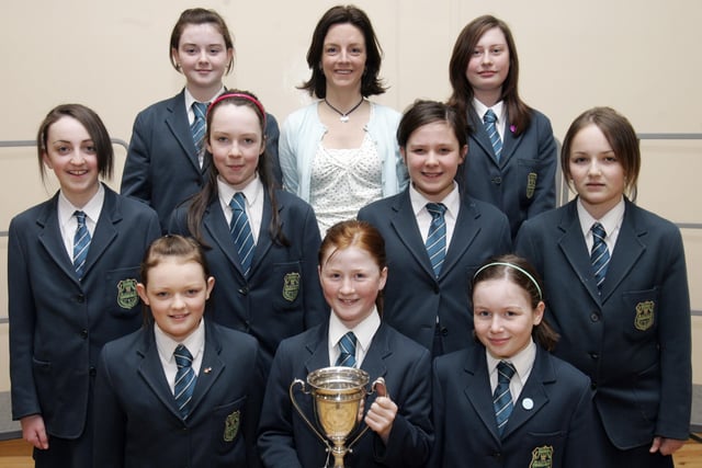 Thornhill College winners of the Drama Cup for Choral Verse at Feis Dhoire Cholmcille. Included is Mrs. Maeve O'Doherty, teacher. (2804C14)