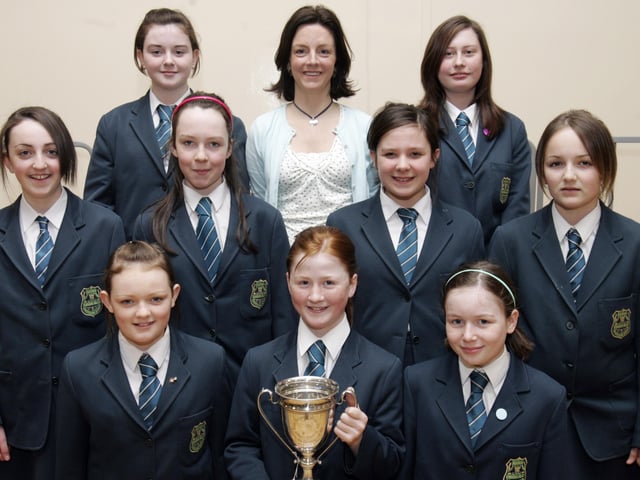 Thornhill College winners of the Drama Cup for Choral Verse at Feis Dhoire Cholmcille. Included is Mrs. Maeve O'Doherty, teacher. (2804C14)