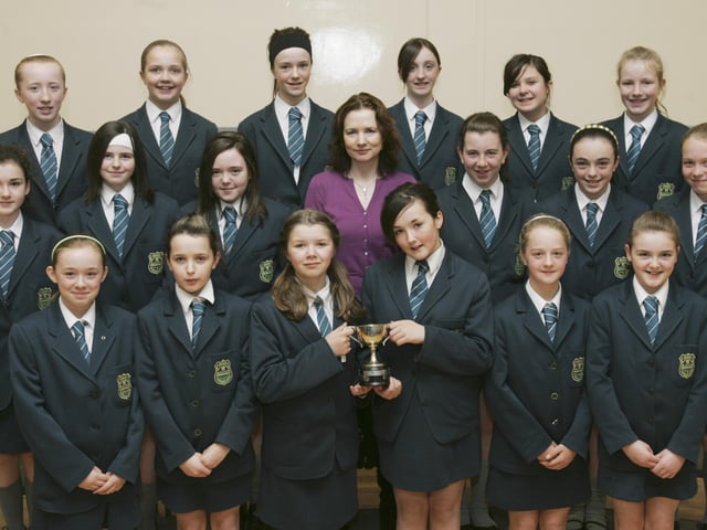 Thornhill College winners of the Irish Cup for Choral Verse Post Primary. Included is Ms. Patricia Mullin, teacher. (2804C17)