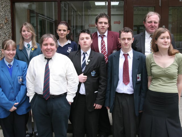 Representatives from schools attending a 'Day of History', at Foyle and Londonderry College, organised by the North West Historical Association. From left (front row), Katheen Quigley St. Mary's College, Creggan, Dr. Frank McDonough, guest speaker, Kevin Shiels, St.Columb's College, Gary Thompson, Lisneal College and Dr. Charlottee Alston, guest speaker. Back row, Bronagh McCloskey, Thornhill College, Nadia Vidinova, Dominican College, Coleraine, Jason McIntosh, Foyle and Londonderry College and Jim McBride, organiser. (0905T03).