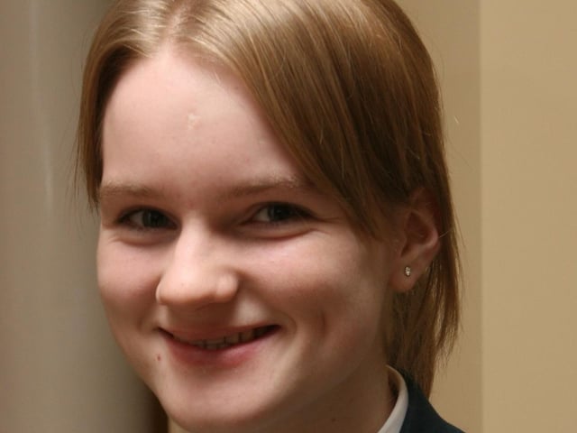 Thornhill College student Megan Leitch, who won the 'The Court Reporter' award when a team from Thornhill College took part in the 'Bar National Mock Trial', at the weekend. (2011T27).