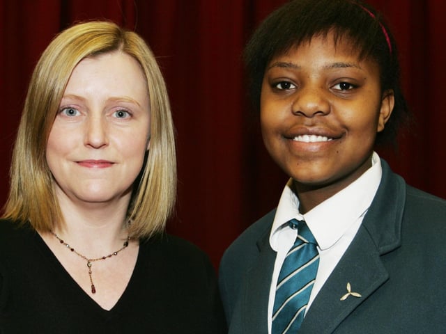Thornhill College student Pearl Doherty with Head of Chemistry Mrs Caroline Devine.  Pearl has been selected to compete in the Salter's Chemistry Camp in the Coleraine Campus of the University of Ulster.  (0704JB22)