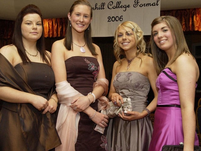 Head girl Aine McEleney with deputy head girls, from left, Mary Ferguson, Stephanie Keys, and Orlaith Flynn, pictured at the Thornhill College formal at the White Horse Hotel. (1402PG01)