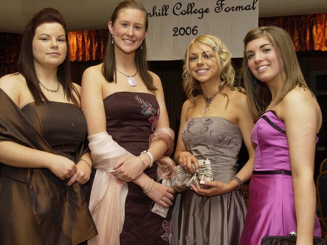 Head girl Aine McEleney with deputy head girls, from left, Mary Ferguson, Stephanie Keys, and Orlaith Flynn, pictured at the Thornhill College formal at the White Horse Hotel. (1402PG01)