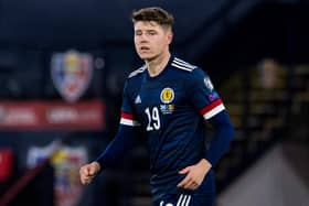 Hibs striker Kevin Nisbet in action for Scotland during the World Cup qualifier against Moldova at Hampden (Photo by Ross Parker / SNS Group)