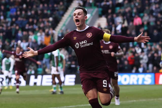 Lawrence Shankland celebrates after scoring against Hibs in the Scottish Cup victory at Easter Road the last time the clubs met. Picture: SNS