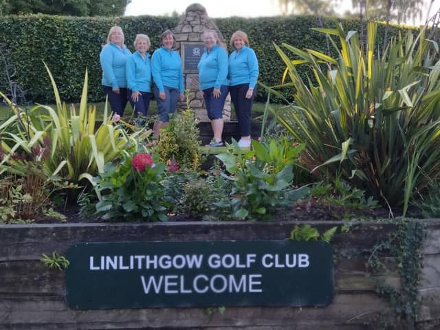 Linlithgow Ladies Golf team has won the County Midway League Trophy. Pictured from left to right are five of the team -  Jacqui Golding, Eleanor Fyfe, Agnes Martin, Jackie MacFadyen and Lesley Porter.