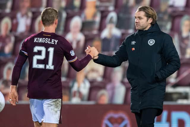Hearts manager Robbie Neilson with defender Stephen Kingsley.