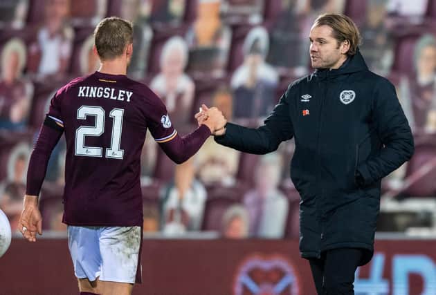 Hearts manager Robbie Neilson with defender Stephen Kingsley.