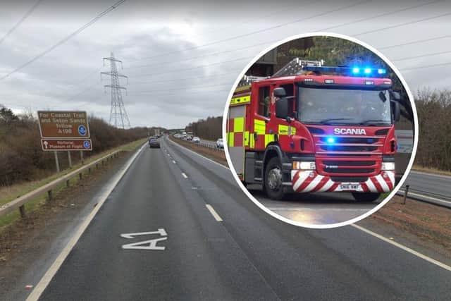 Firefighters tackle vehicle blaze on A1 near Tranent in East Lothian.