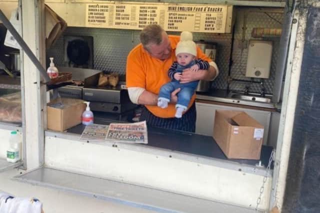 Mike said he left his role as head chef on the oil rigs to spend more time with his family. The popular Leither is pictured here with his grandson Charlie