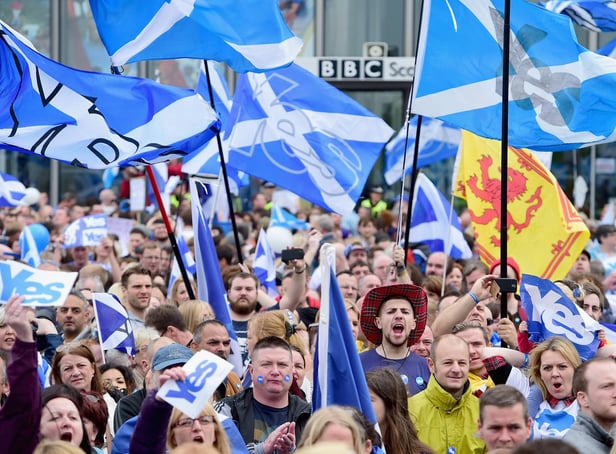 Independence supporters protest outside BBC Scotland about perceived bias ahead of the 2014 referendum (Picture: Jeff J Mitchell/Getty Images)