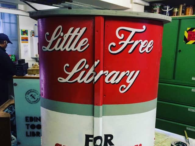 The well-designed soup-can inspired library which was sadly vandalised (Photo: Little Free Library - Wester Hailes).