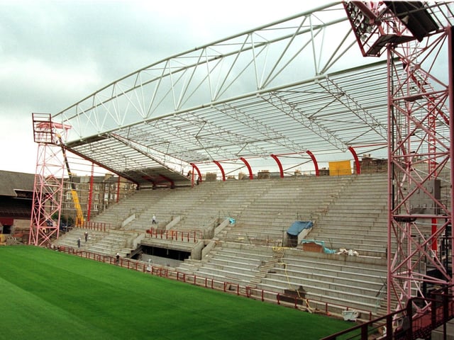 Hearts new Gorgie Road stand  at Tynecastle under construction in 1997.