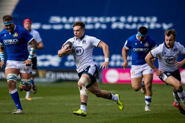 Darcy Graham on the attack for Scotland against Italy during the Guinness Six Nations win at BT Murrayfield in March. Picture: Ross Parker / SNS