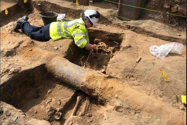 The medieval graveyard was unearthed as part of tram works