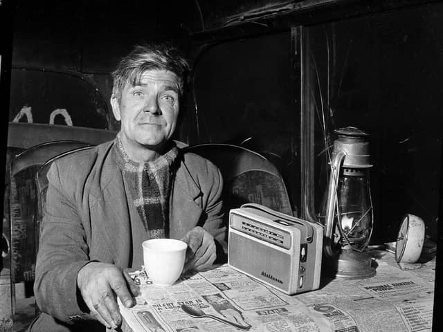 John McDonald, the nightwatchman at Leith Fort Flats, April 1960.