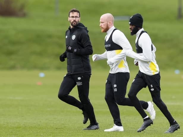 Liam Boyce and Beni Baningime are put through their paces at Hearts training. Picture: SNS