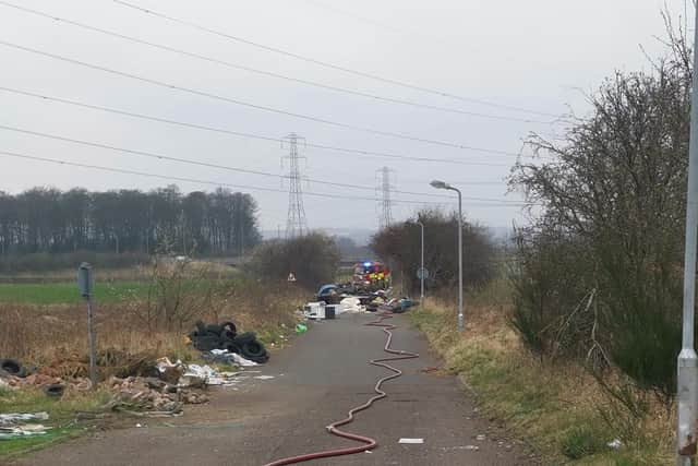 Firefighters struggled to get to the blaze near Whitecraig due to flytipping. (Photo credit: Leslie Mason)